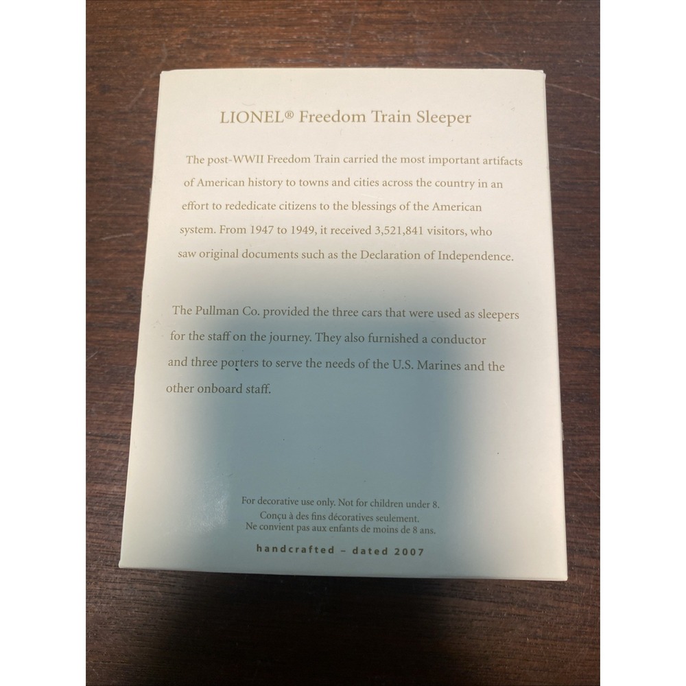 2007‎ Hallmark LIONEL FREEDOM TRAIN SLEEPER Ornament - Picture 2 of 5